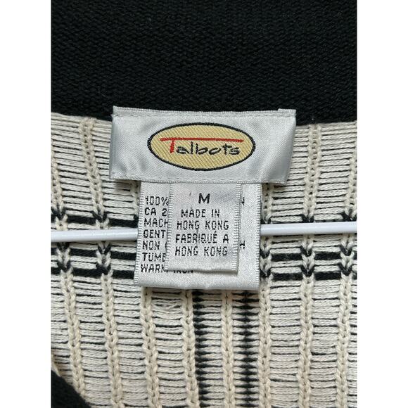 Talbots Black & White Checkered Plaid Zipper‎ Front Career Sweater Sz Medium - Picture 3 of 8